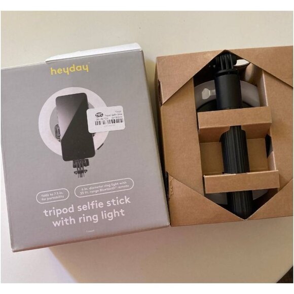 heyday Tripod Selfie Stick with LED Ring Light Black - Picture 1 of 9